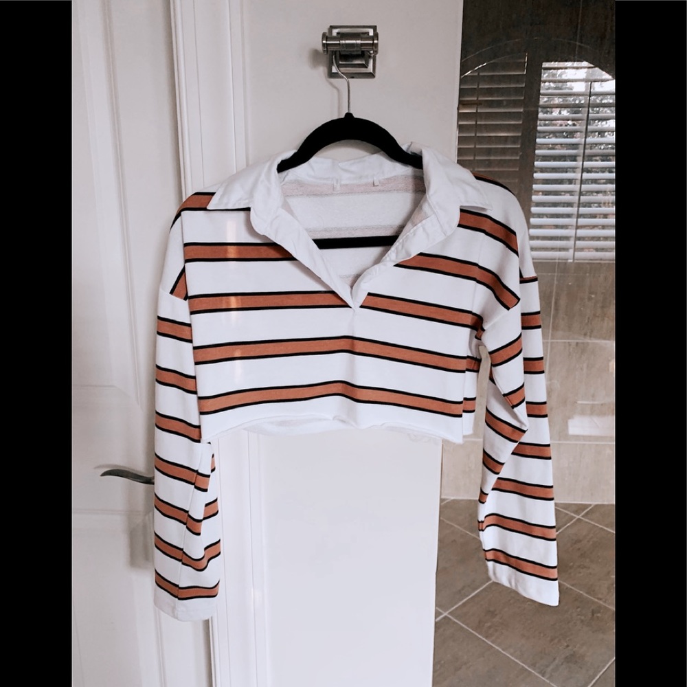 Cropped stripe long sleeve shirt